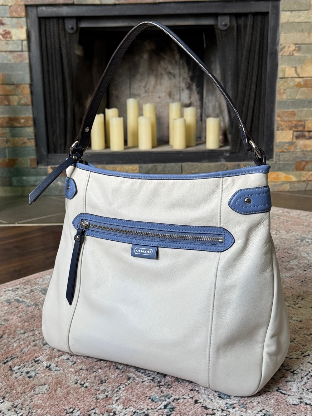 Coach Daisy Spectator Hobo Bag in Ivory , Periwinkle & navy Blue - 23903
